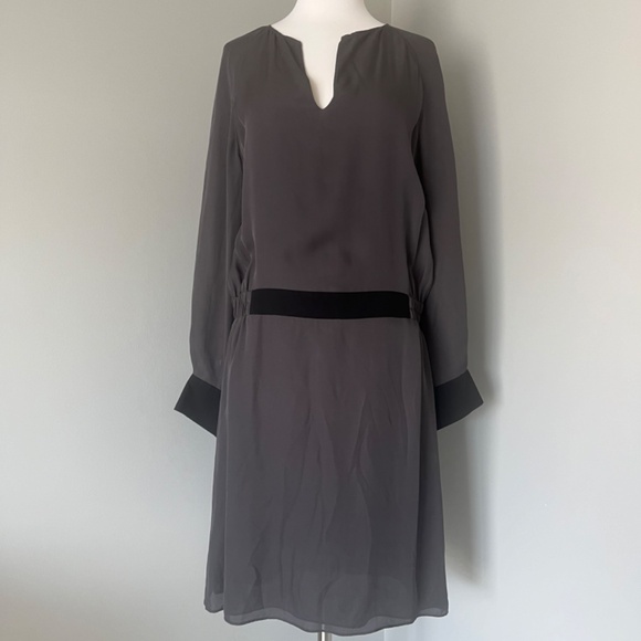 Gerard Darel 100% Silk Gray Career Wear to Work Casual Long Sleeves Midi Dress - Picture 2 of 12